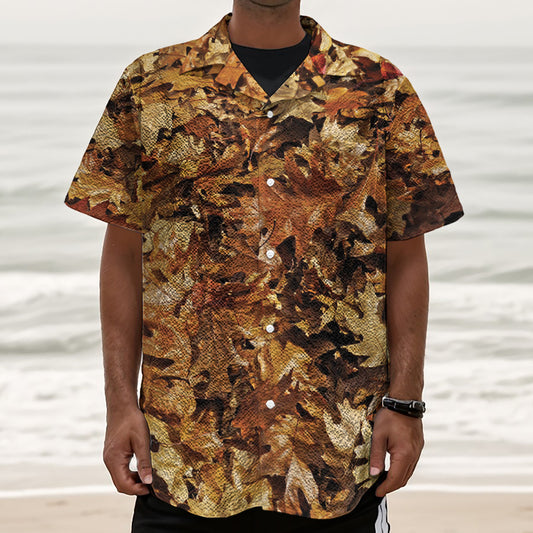 Fall Leaves Hunting Camouflage Print Textured Short Sleeve Shirt