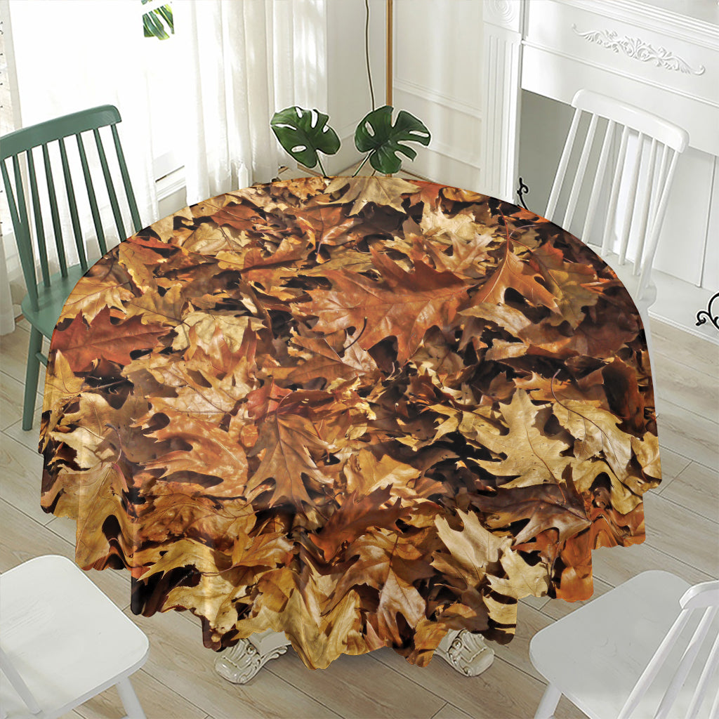 Fall Leaves Hunting Camouflage Print Waterproof Round Tablecloth