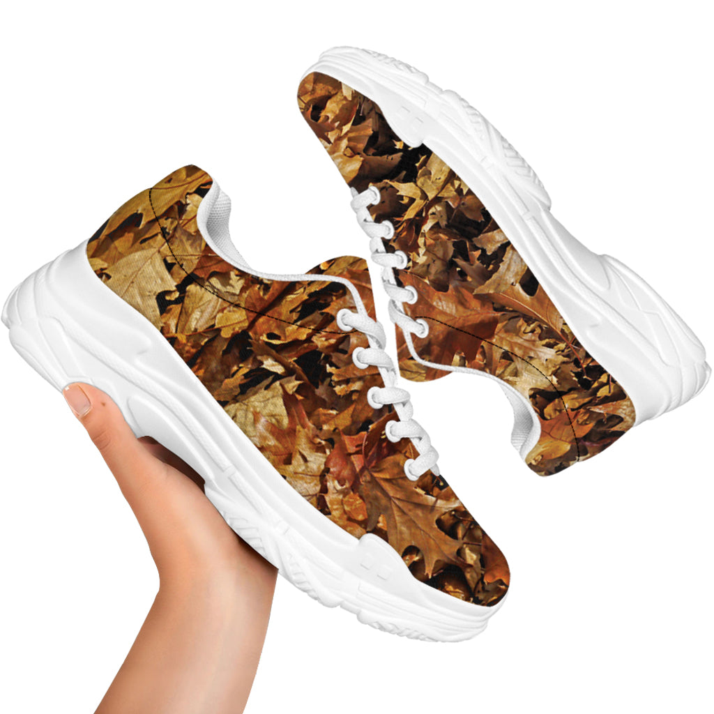 Fall Leaves Hunting Camouflage Print White Chunky Shoes