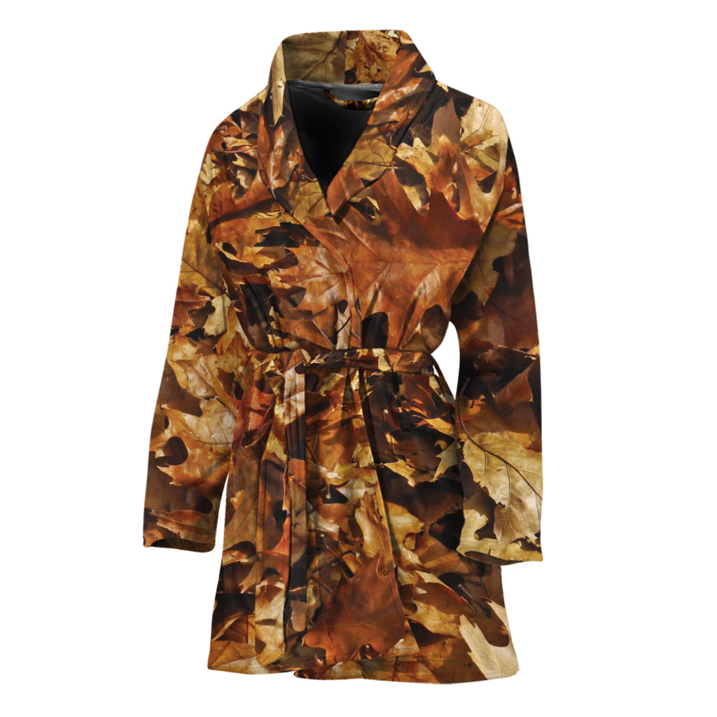 Fall Leaves Hunting Camouflage Print Women's Bathrobe