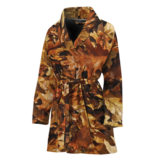 Fall Leaves Hunting Camouflage Print Women's Bathrobe