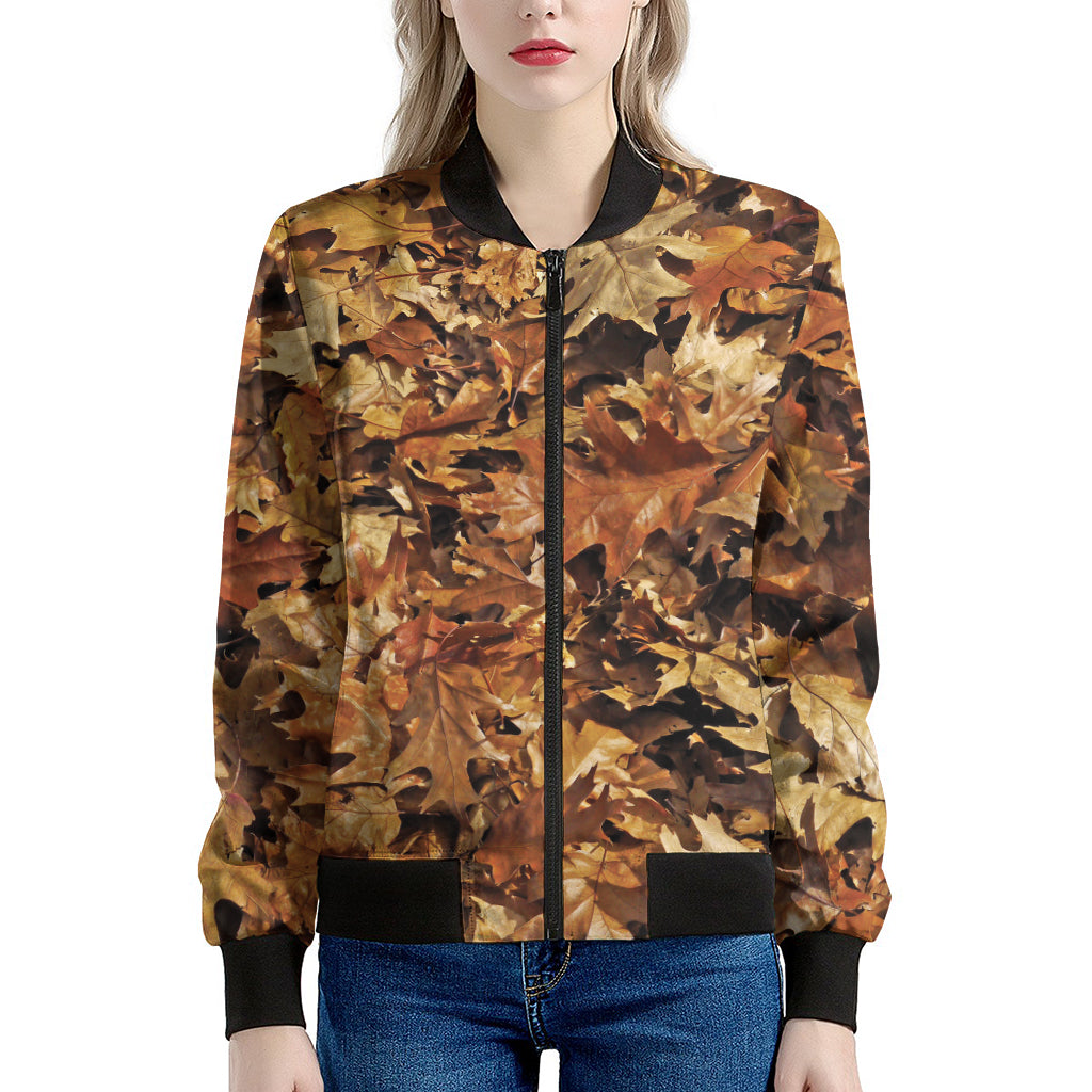 Fall Leaves Hunting Camouflage Print Women's Bomber Jacket