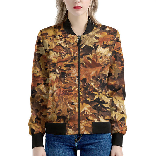Fall Leaves Hunting Camouflage Print Women's Bomber Jacket