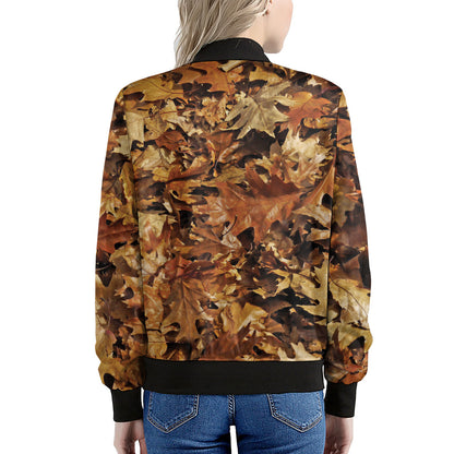 Fall Leaves Hunting Camouflage Print Women's Bomber Jacket