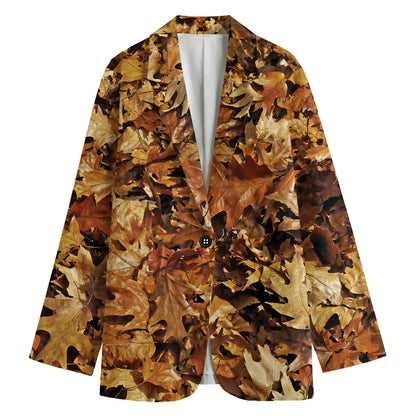 Fall Leaves Hunting Camouflage Print Women's Cotton Blazer