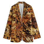 Fall Leaves Hunting Camouflage Print Women's Cotton Blazer