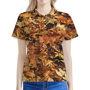 Fall Leaves Hunting Camouflage Print Women's Polo Shirt