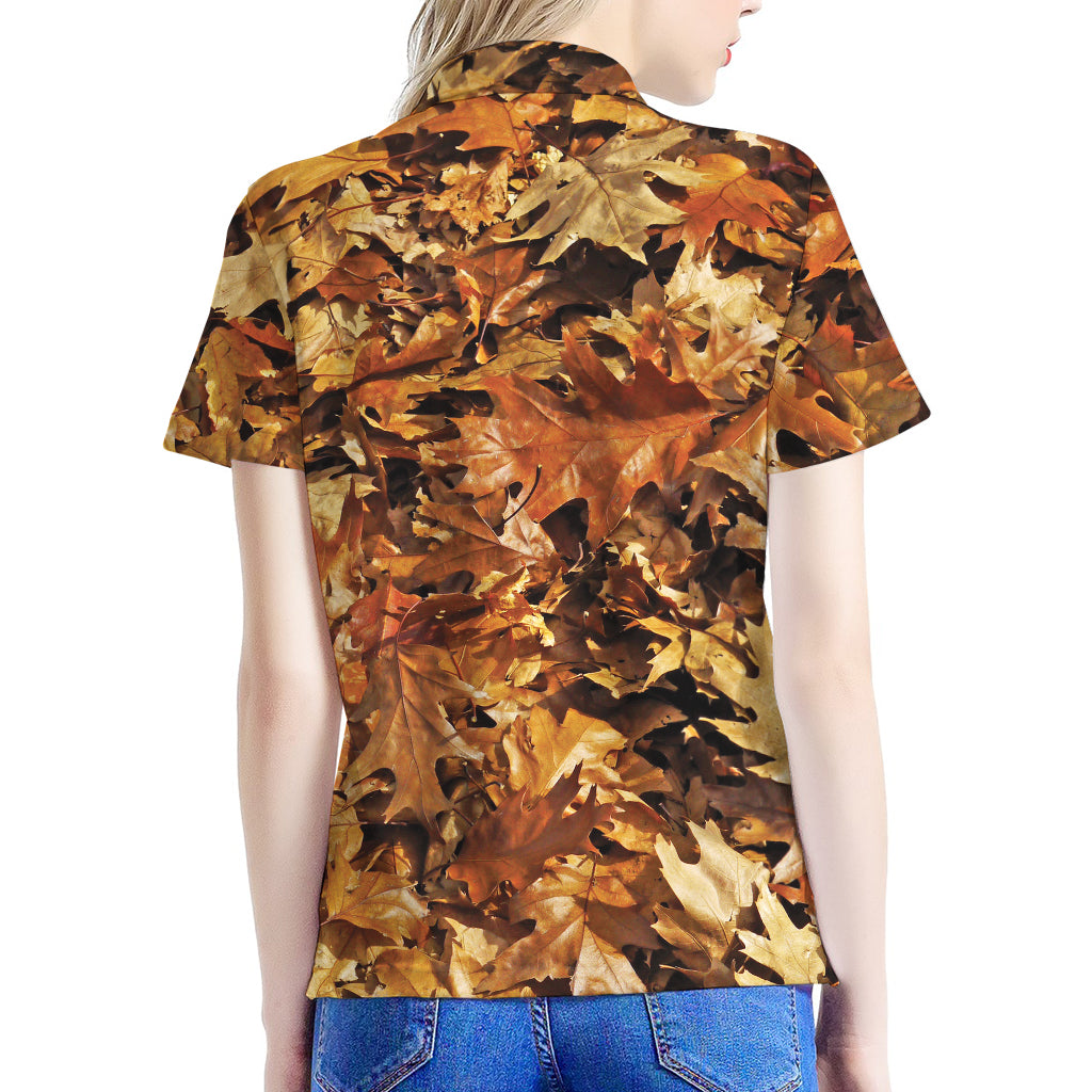 Fall Leaves Hunting Camouflage Print Women's Polo Shirt