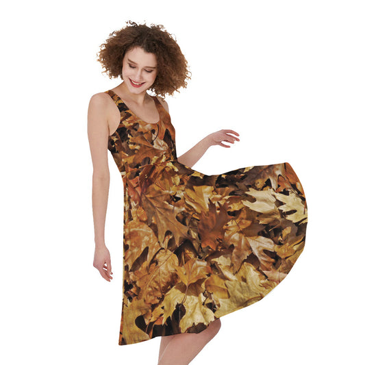 Fall Leaves Hunting Camouflage Print Women's Sleeveless Dress