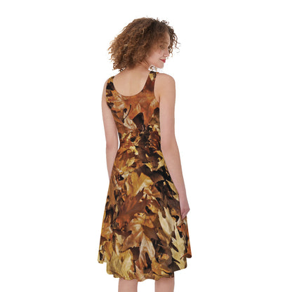 Fall Leaves Hunting Camouflage Print Women's Sleeveless Dress