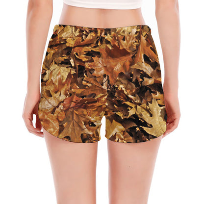 Fall Leaves Hunting Camouflage Print Women's Split Running Shorts