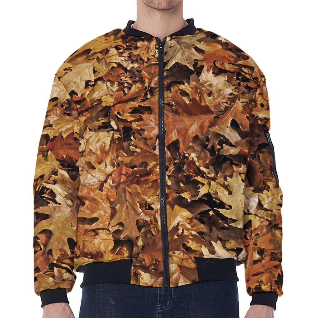 Fall Leaves Hunting Camouflage Print Zip Sleeve Bomber Jacket