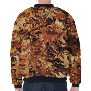 Fall Leaves Hunting Camouflage Print Zip Sleeve Bomber Jacket