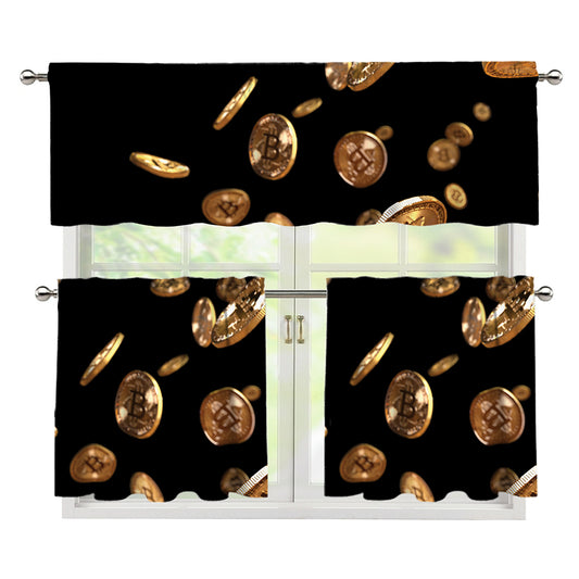 Falling Bitcoin Print 3 Piece Kitchen Curtains