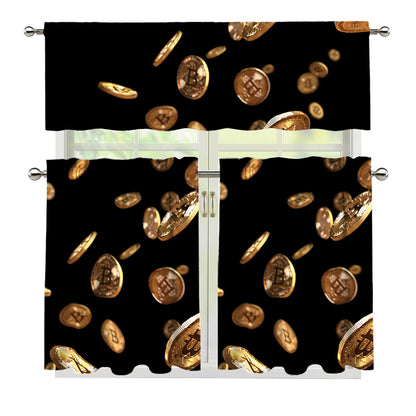 Falling Bitcoin Print 3 Piece Kitchen Curtains