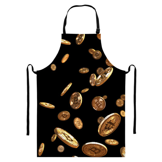 Falling Bitcoin Print Bib Apron With Pocket