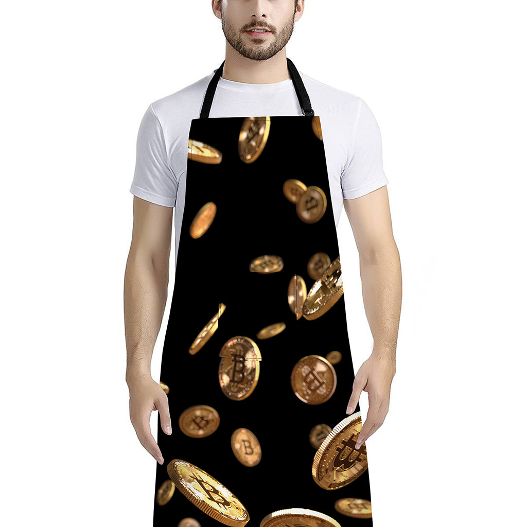 Falling Bitcoin Print Bib Apron With Pocket