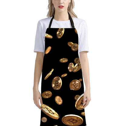 Falling Bitcoin Print Bib Apron With Pocket