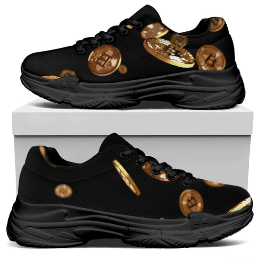 Falling Bitcoin Print Black Chunky Shoes