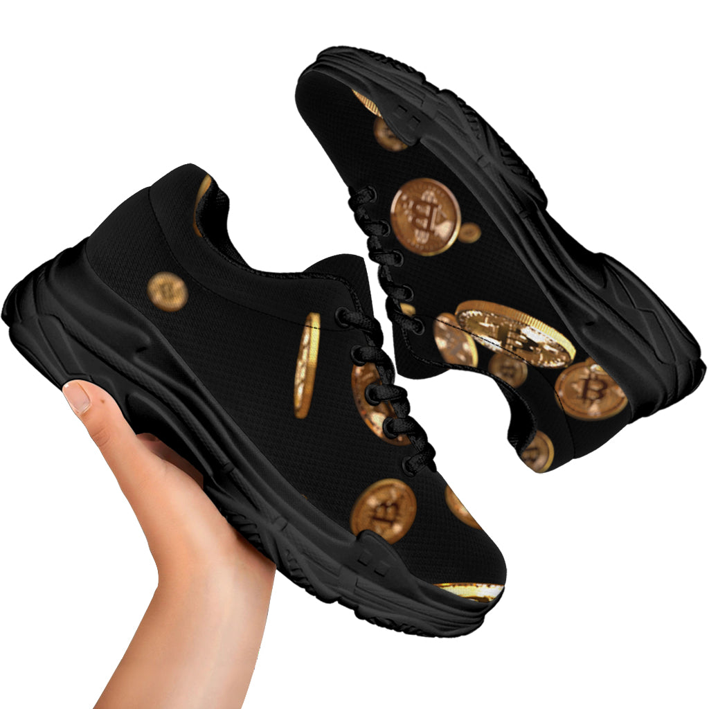 Falling Bitcoin Print Black Chunky Shoes