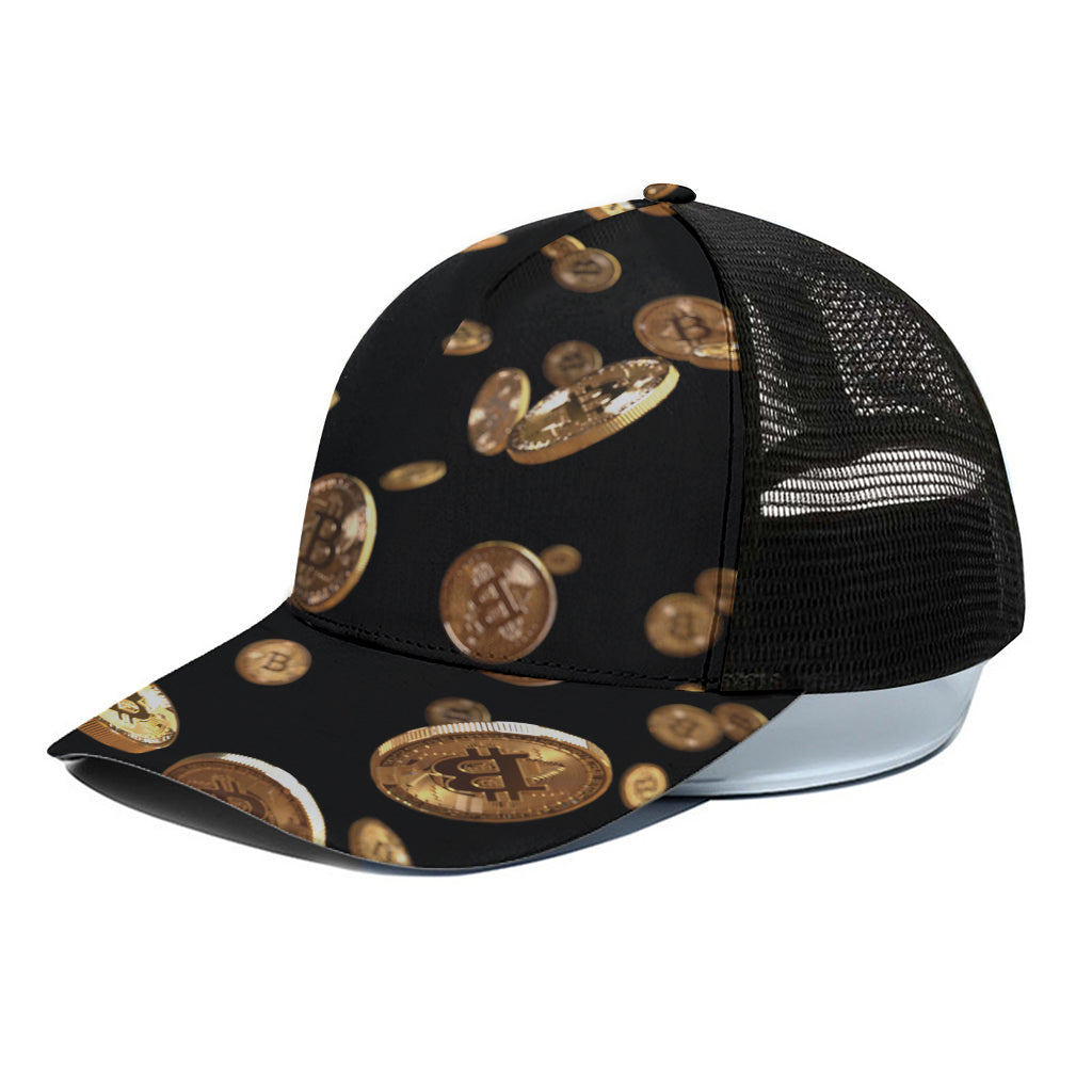 Falling Bitcoin Print Black Mesh Trucker Cap