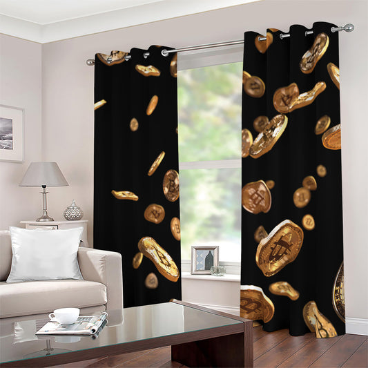 Falling Bitcoin Print Blackout Grommet Curtains