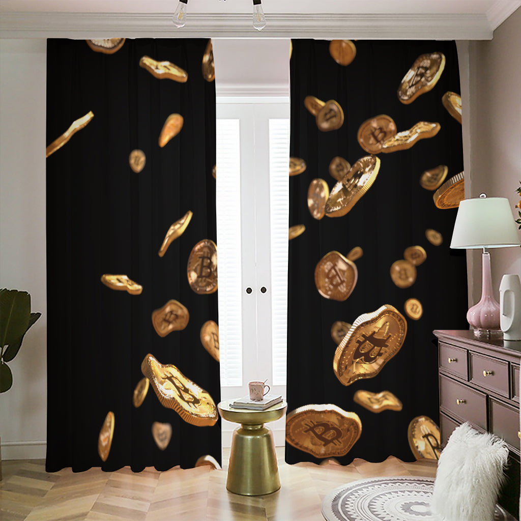 Falling Bitcoin Print Blackout Pencil Pleat Curtains