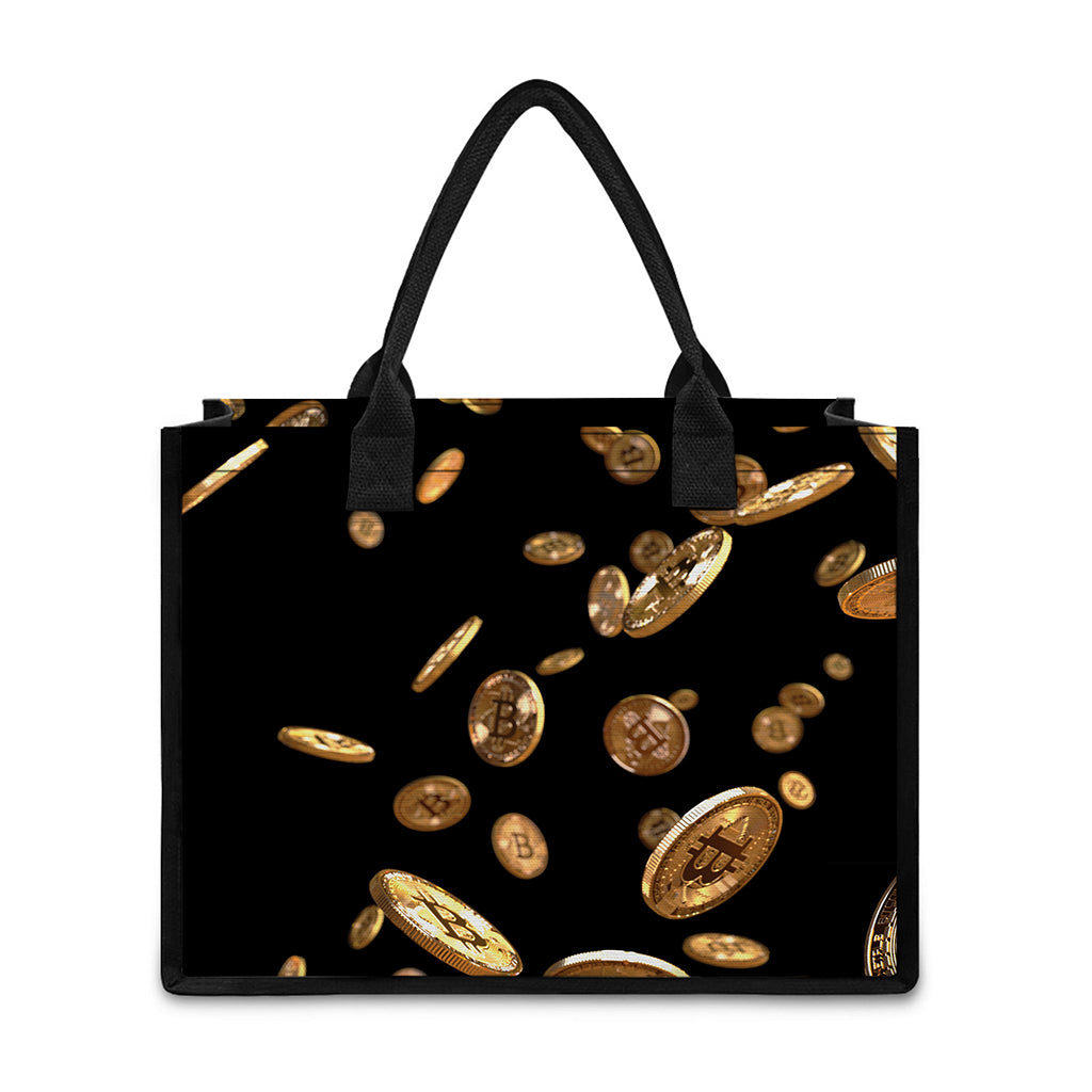 Falling Bitcoin Print Canvas Tote Bag