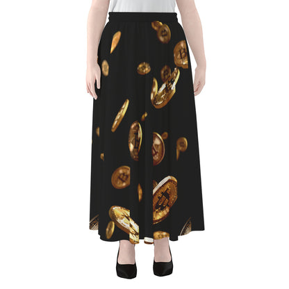 Falling Bitcoin Print Chiffon Maxi Skirt