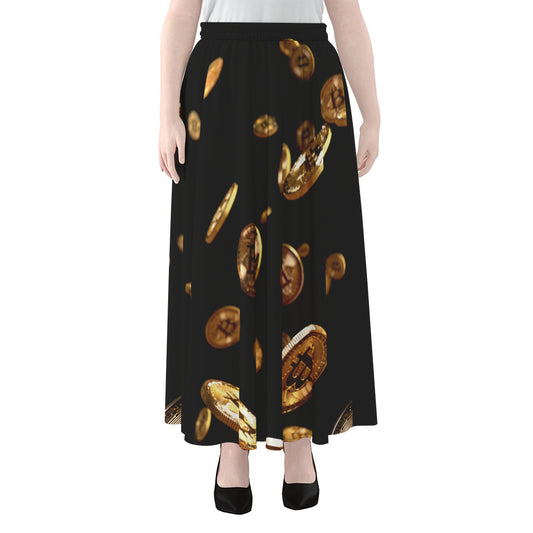 Falling Bitcoin Print Chiffon Maxi Skirt