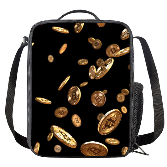 Falling Bitcoin Print Crossbody Lunch Bag