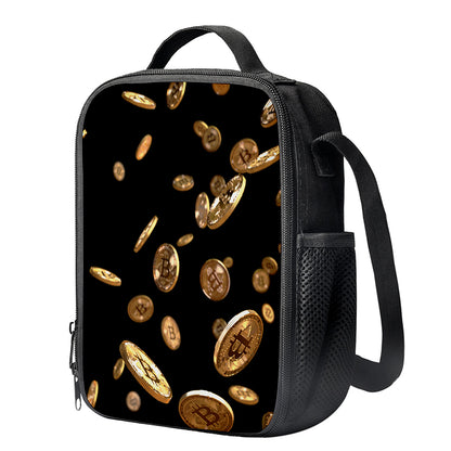 Falling Bitcoin Print Crossbody Lunch Bag