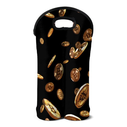 Falling Bitcoin Print Double Neoprene Wine Tote