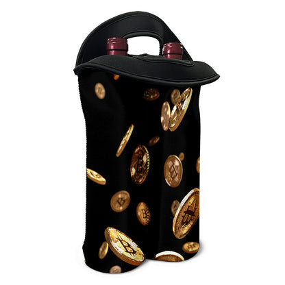 Falling Bitcoin Print Double Neoprene Wine Tote