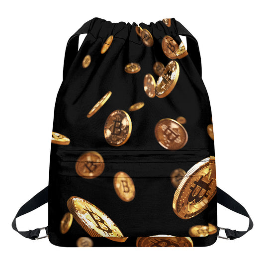 Falling Bitcoin Print Drawstring Backpack