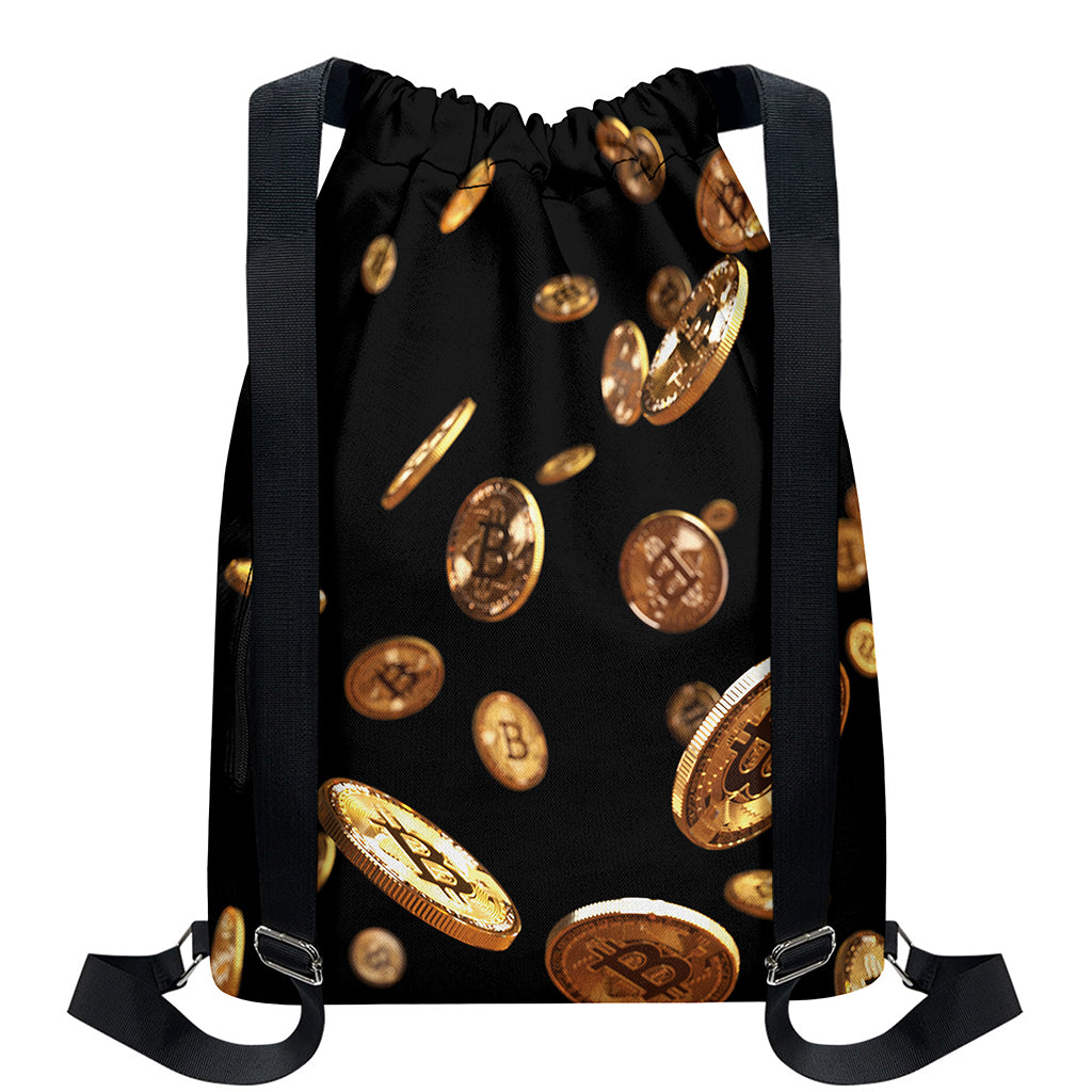 Falling Bitcoin Print Drawstring Backpack