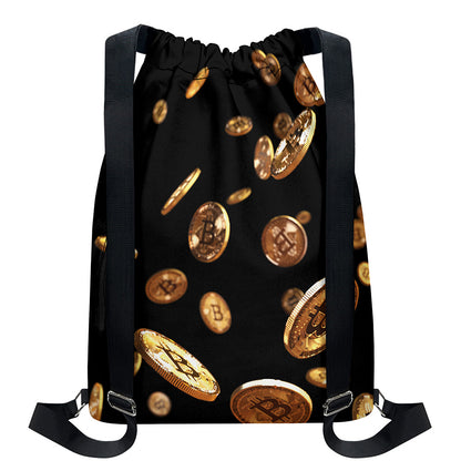 Falling Bitcoin Print Drawstring Backpack