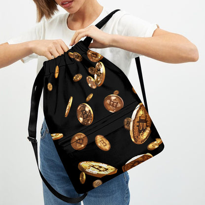 Falling Bitcoin Print Drawstring Backpack