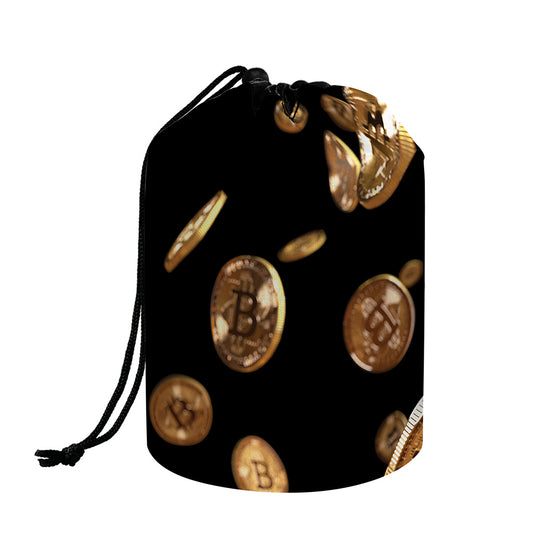 Falling Bitcoin Print Drawstring Makeup Bag