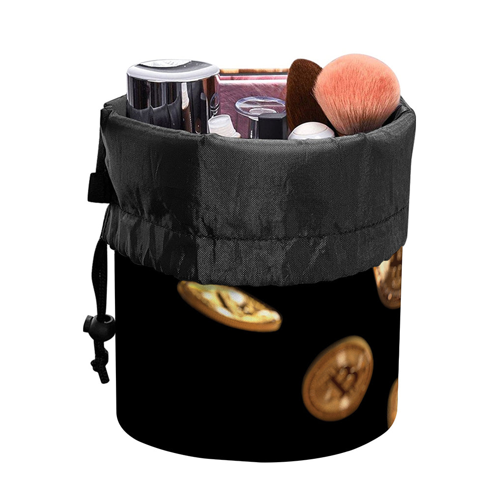 Falling Bitcoin Print Drawstring Makeup Bag