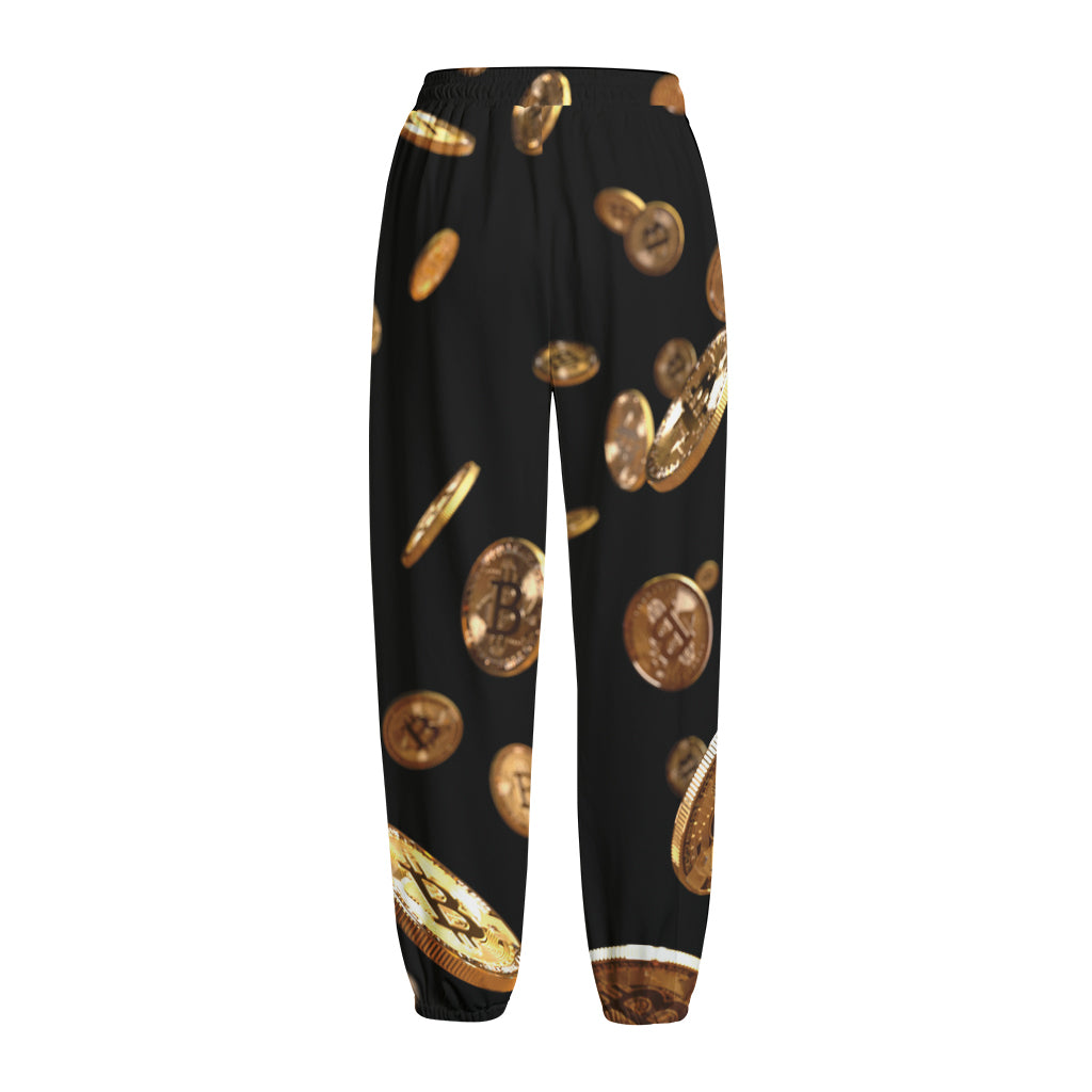 Falling Bitcoin Print Fleece Lined Knit Pants