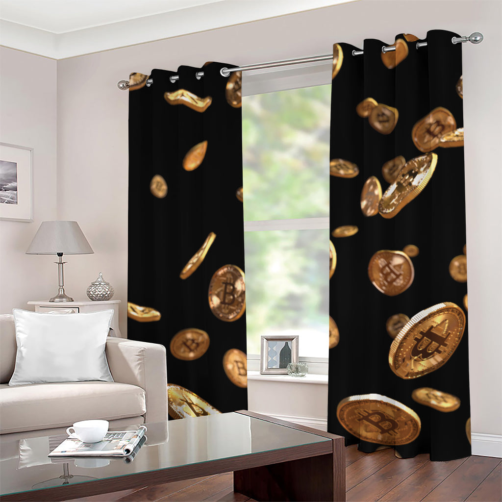 Falling Bitcoin Print Grommet Curtains