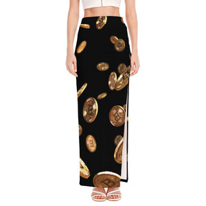 Falling Bitcoin Print High Slit Maxi Skirt