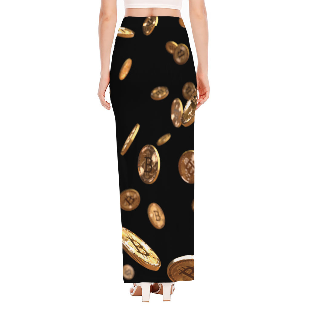 Falling Bitcoin Print High Slit Maxi Skirt