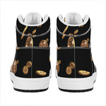 Falling Bitcoin Print High Top Leather Sneakers