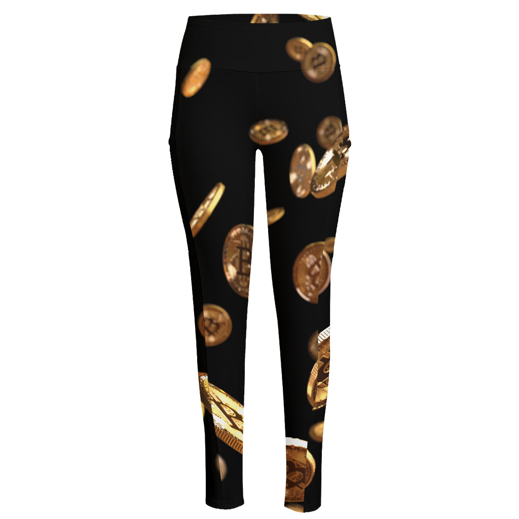 Falling Bitcoin Print High-Waisted Pocket Leggings