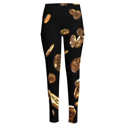 Falling Bitcoin Print High-Waisted Pocket Leggings