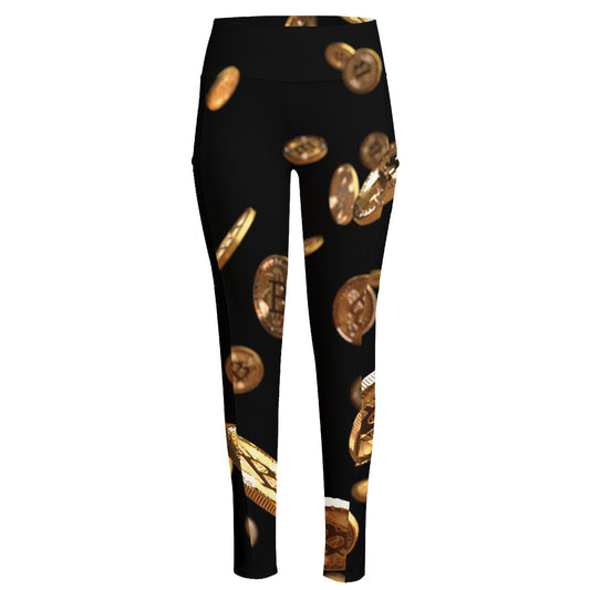 Falling Bitcoin Print High-Waisted Pocket Leggings