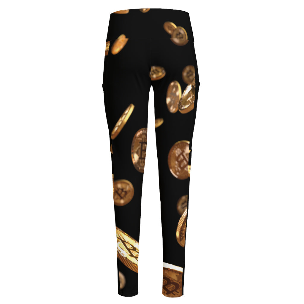 Falling Bitcoin Print High-Waisted Pocket Leggings