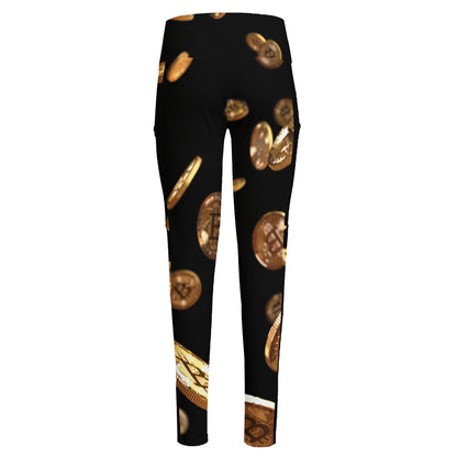 Falling Bitcoin Print High-Waisted Pocket Leggings